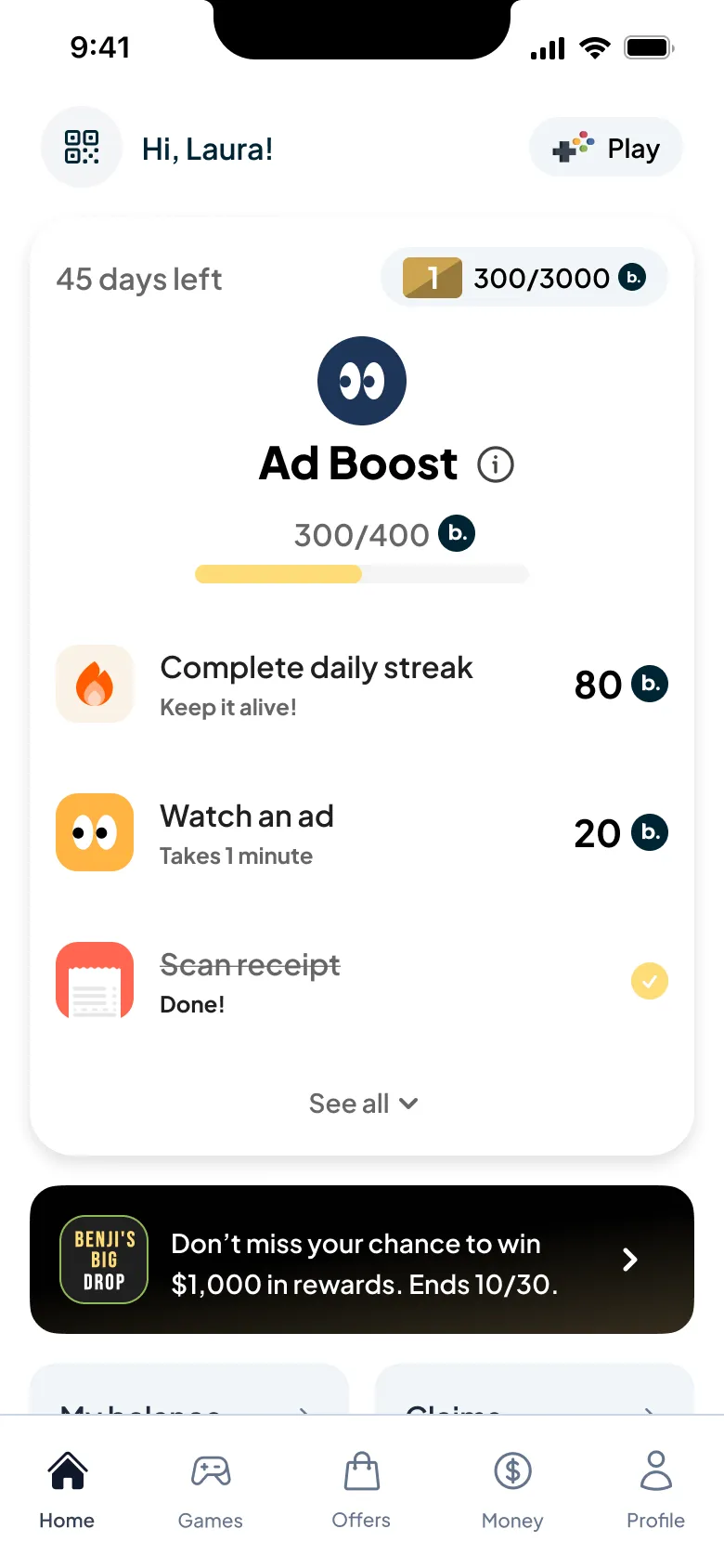 Daily Goals & Payday Pass — Benjamin