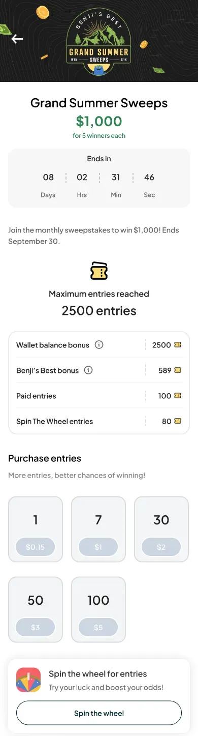 In-App Sweepstakes — Benjamin